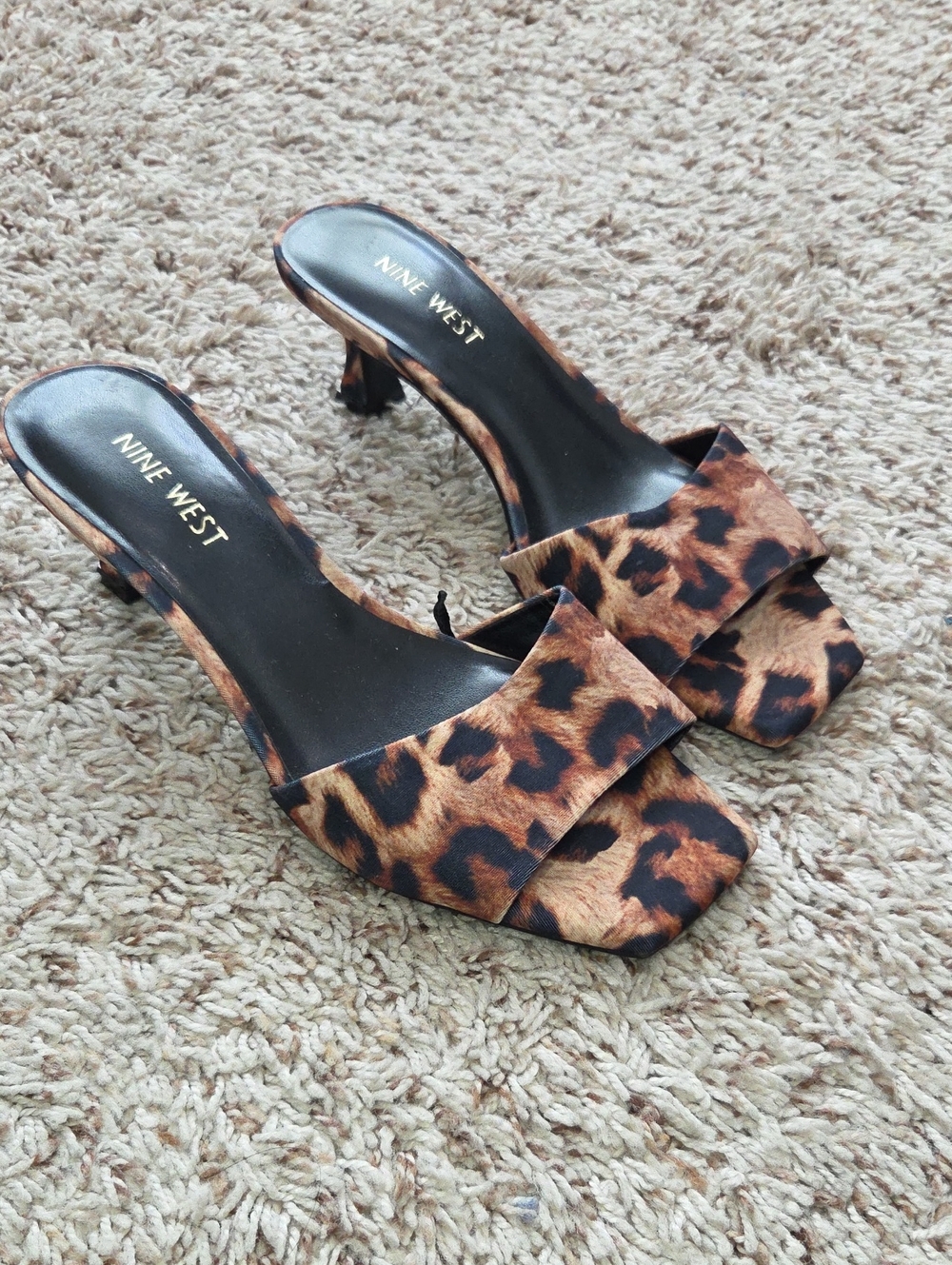 Nine West Leopard Open Toe Kitten Heel Sandals